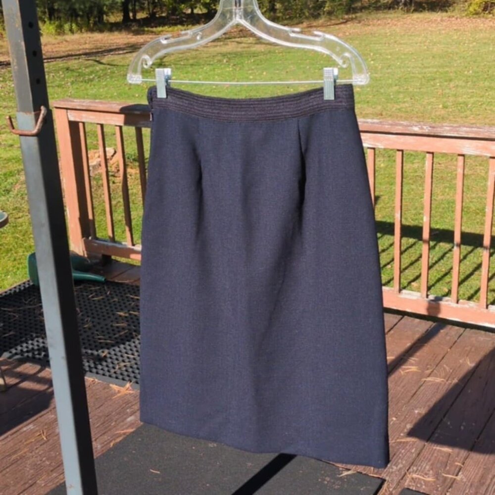 Tory Burch Navy Wool Pencil Skirt Sz 8 Print Lining Wardrobe Staple Basic Caree - Picture 3 of 6